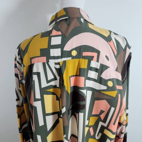 Big Dart Multi-Color Abstract Geometric Print Blouse Size 2X Colorful Retro Top - Picture 5 of 8